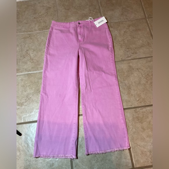 zenana Denim - Zenana Pink Wide Leg Cropped Jeans Raw Hem Women’s Size XL NWT